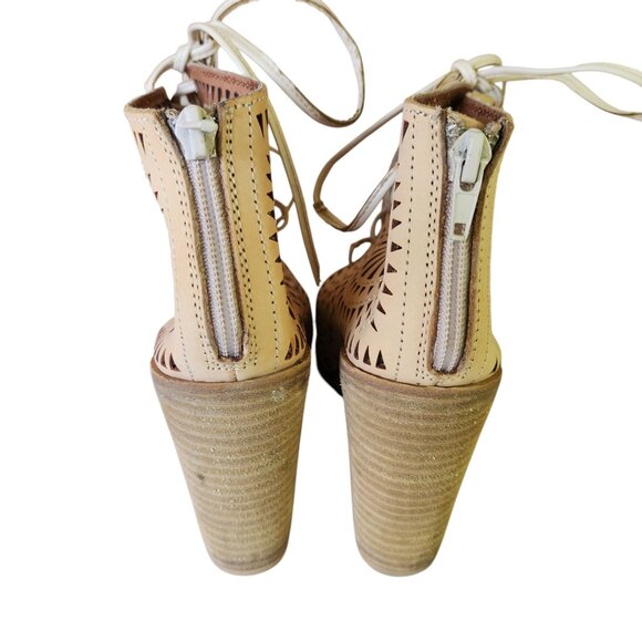 Jeffrey Campbell Rodillo Laser Cut Lace Up Open Toe Wedge Sandals Booties Size 7 - Picture 5 of 13